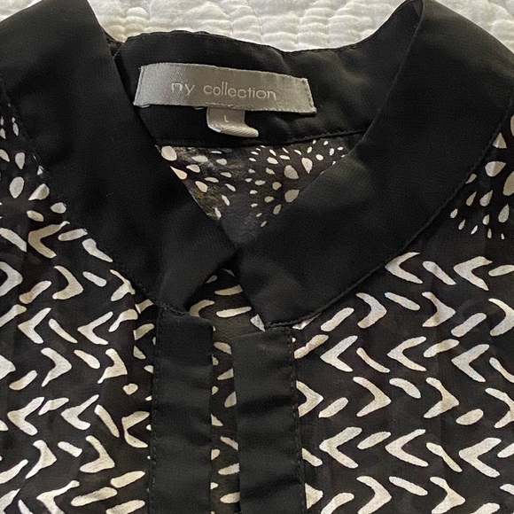 NY Collection Black and White Pattern Short Sleeve Blouse Sheer Size Large - Picture 6 of 10